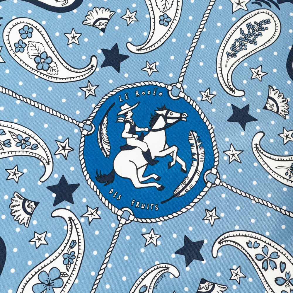 Hermes Bleu Jean, Marine, & Blanc Le Rodeo Des Fruits Silk Bandana 55 - Picture 5 of 10